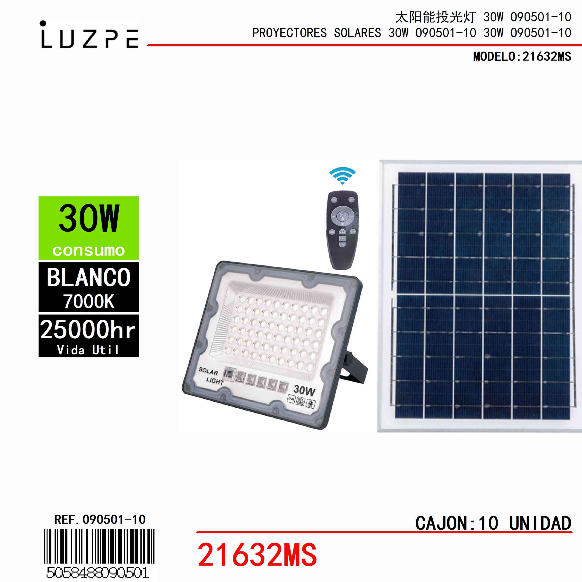 Panel Solar Lupa Blanco de 30W