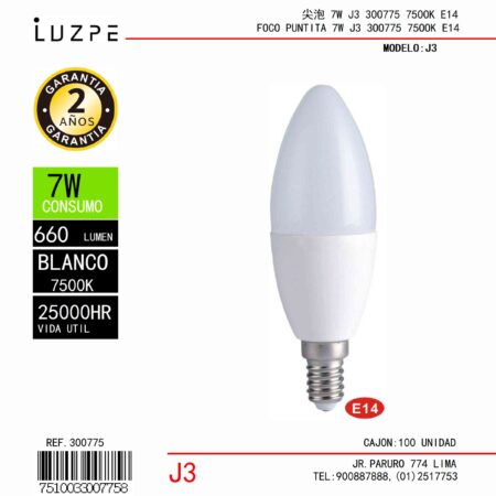 Foco Vela LED 7W Blanco