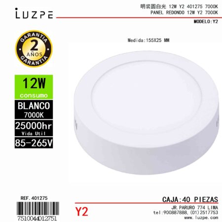 Panel Sobrepuesto LED 12W Blanco